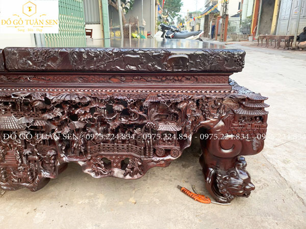 sập gỗ gụ đục tay chất gỗ già đanh 